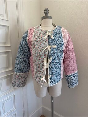 Quilted Floral Patchwork Tie-Front Jacket - Reversible